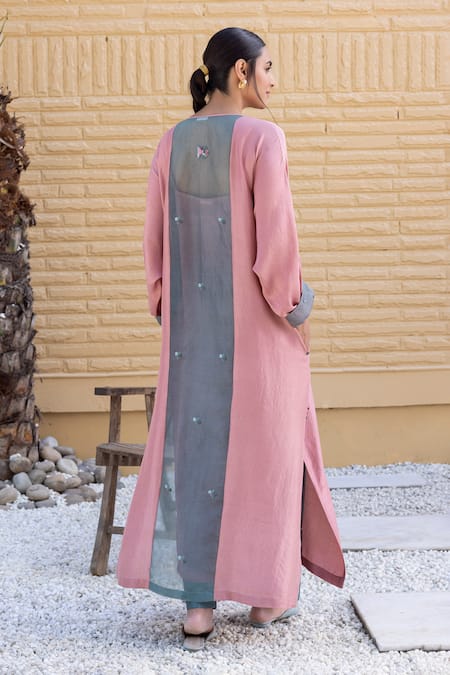 Janki India Baby Pink And Sea Green Organza Silk Kaftan Set 