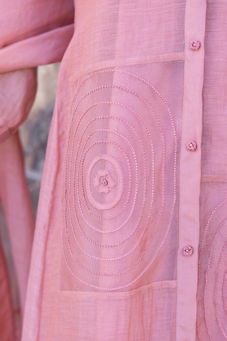 Shop_Janki India_Peach Silk, Organza Embroidery Round Neck Chanderi Kurta Set _Online_at_Aza_Fashions