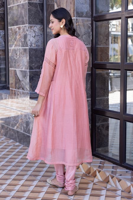 Janki India Peach Chanderi Kurta Set 