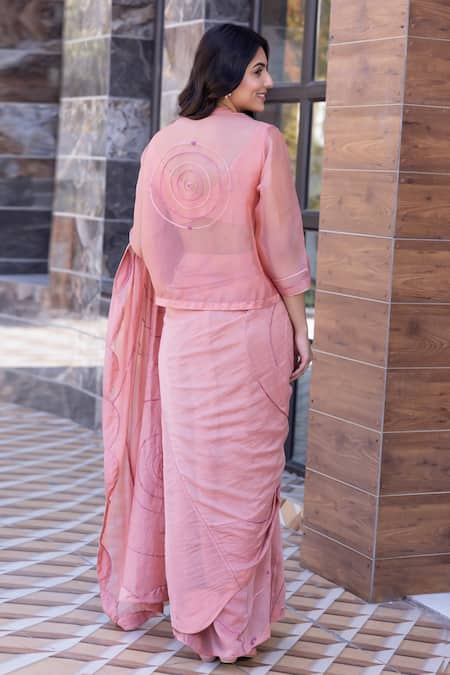 Janki India Peach Chanderi Embroidered Saree With Blouse 