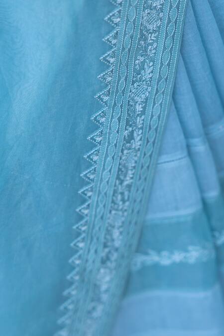 Buy_Janki India_Sky Blue Silk Embroidery Round Neck Chanderi Saree With Blouse _Online_at_Aza_Fashions