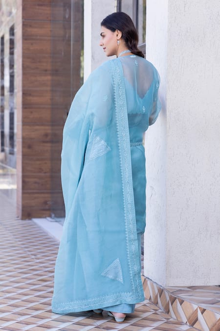 Janki India Sky Blue Chanderi Embroidered  Saree With Blouse 