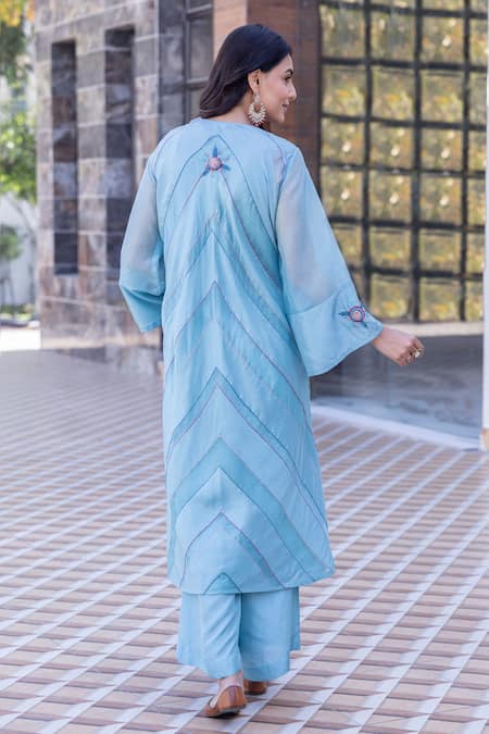 Janki India Sky Blue Organza Silk Kaftan Set 