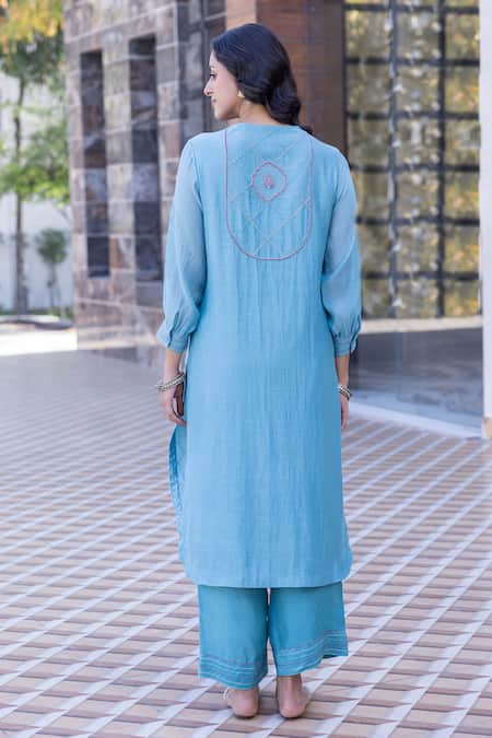 Janki India Sky Blue Chanderi Kurta Set 