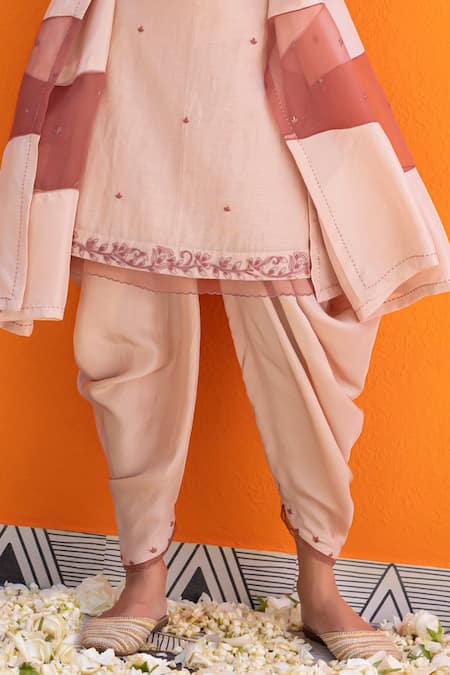 Shop_Janki India_Rose Gold Satin Embroidery V-neck Kurta And Dhoti Pant Set _Online_at_Aza_Fashions