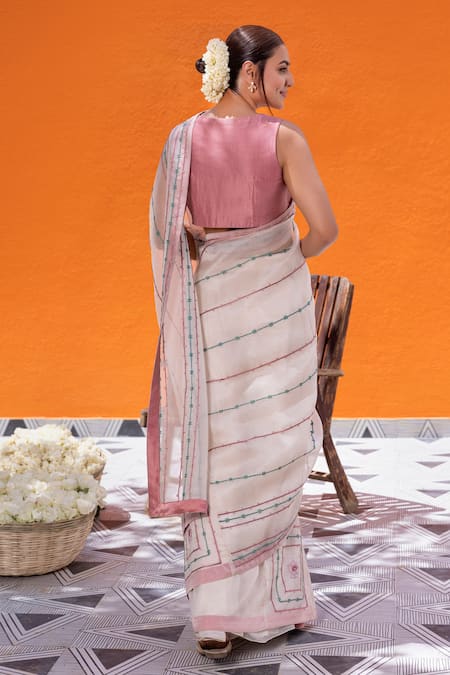 Janki India Ivory Organza Saree With Silk Blouse 