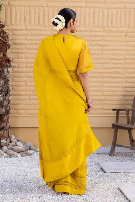 Janki India Yellow Chanderi Saree With Blouse 