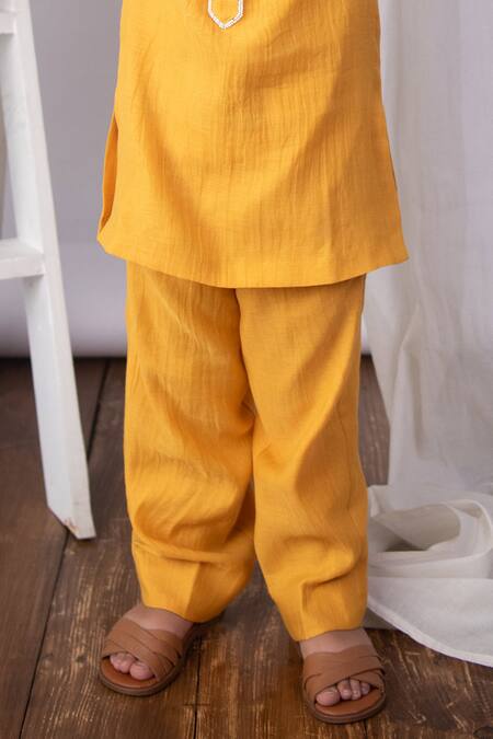 The Right Cut_Mustard Chanderi Pearls, Mirrors Sunshine Kurta Set _Online_at_Aza_Fashions