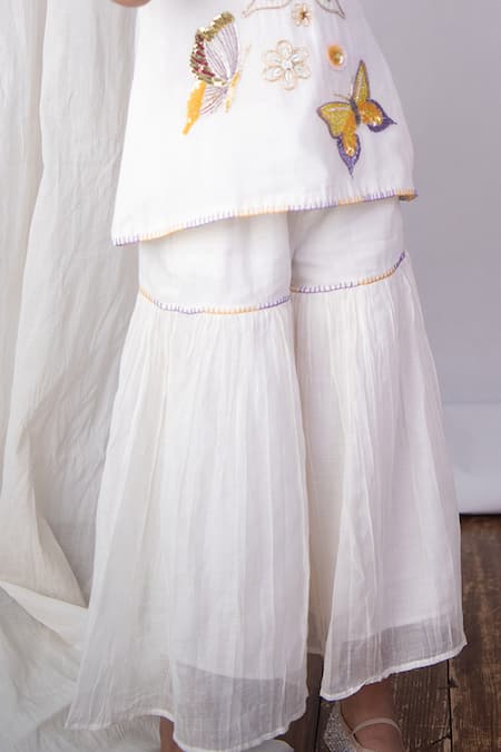 The Right Cut_White Chanderi Embroidery Trails Kurta And Sharara Set _Online_at_Aza_Fashions