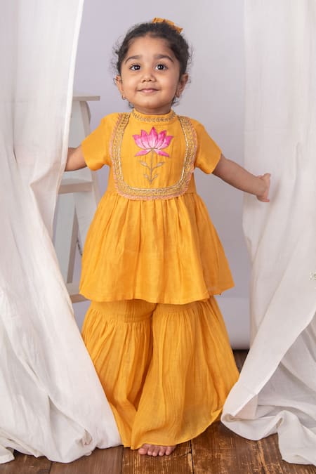 The Right Cut Blush & Bloom Mustard Yellow Sharara Kurta Set 