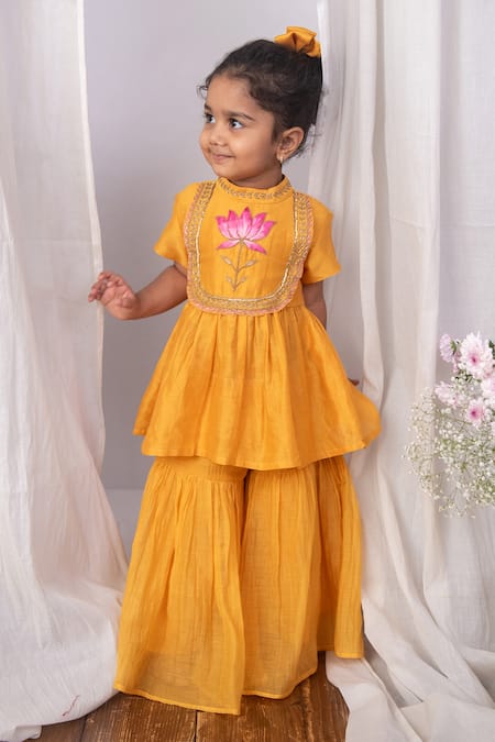 The Right Cut Blush & Bloom Mustard Yellow Sharara Kurta Set 