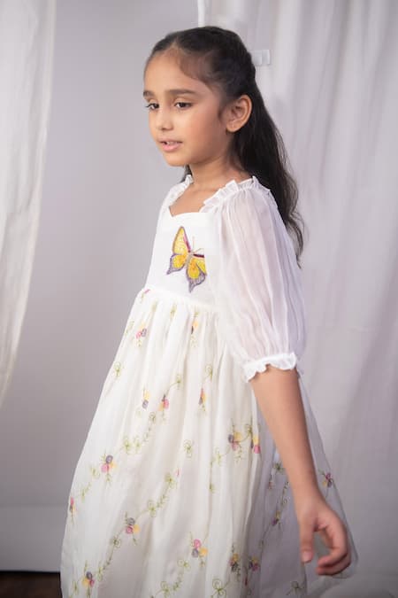 The Right Cut_White Organza Embroidery Butterfly Meadow Dress _Online_at_Aza_Fashions