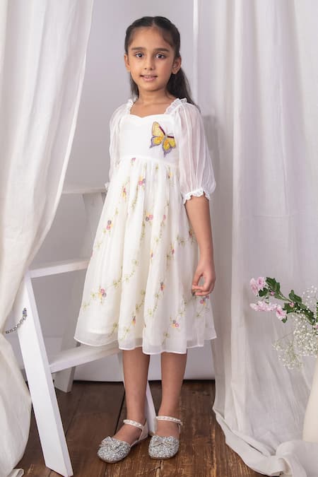 The Right Cut_White Organza Embroidery Butterfly Meadow Dress _at_Aza_Fashions