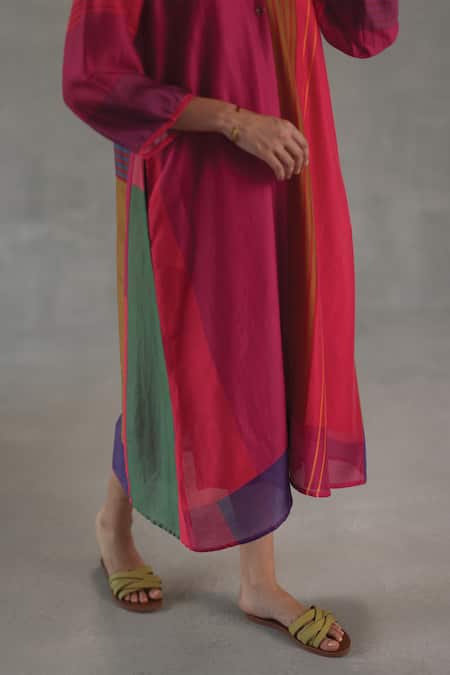 Buy_Roza_Pink Chanderi Round Neck Celeste Dress _Online_at_Aza_Fashions