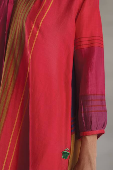 Roza_Pink Chanderi Round Neck Celeste Dress _at_Aza_Fashions