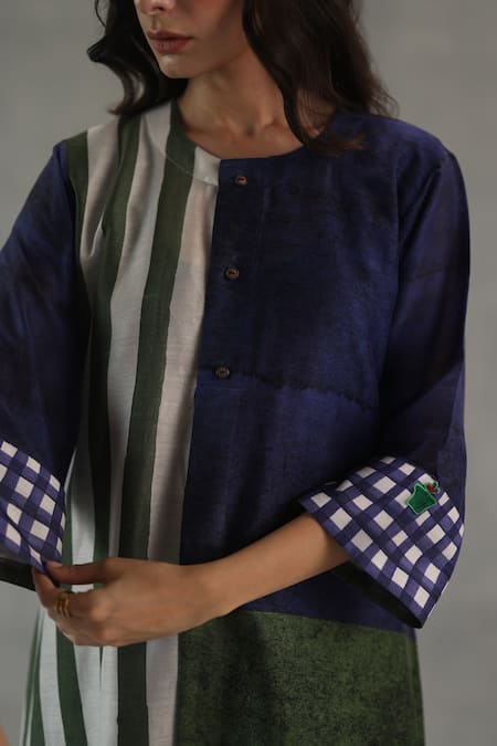 Shop_Roza_Blue Chanderi, Silk Round Neck Amour Printed Kurta And Pant Set _Online_at_Aza_Fashions