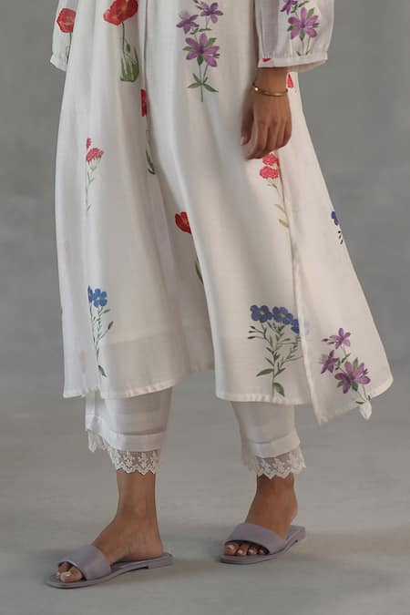Roza Ivory Chanderi Embroidery Round Neck Anais Floral Print Kurta And Pant Set Online at Aza Fashions Roza_Ivory Chanderi Embroidery Round Neck Anais Floral Print Kurta And Pant Set _Online_at_Aza_Fashions