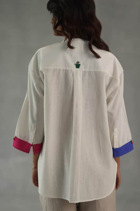 Shop_Roza_Ivory Linen Embroidery Round Neck Secret Garden Top _Online_at_Aza_Fashions