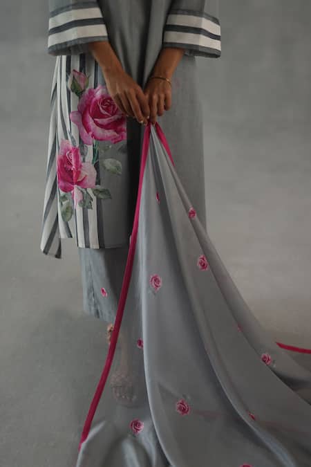 Buy_Roza_Gray Mirage Chanderi Stole _Online_at_Aza_Fashions