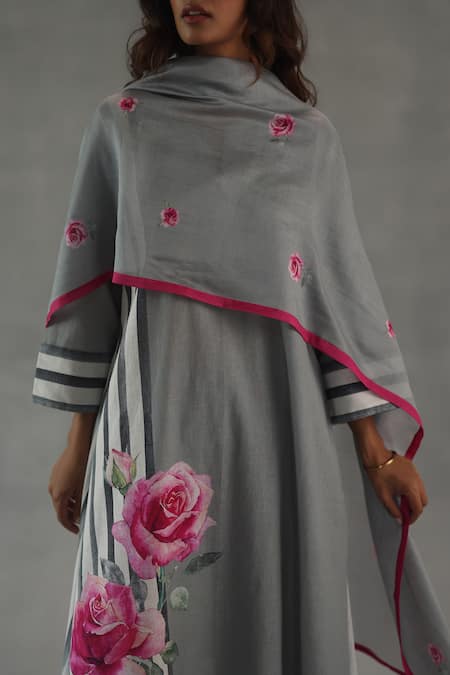 Shop_Roza_Gray Mirage Chanderi Stole _Online_at_Aza_Fashions