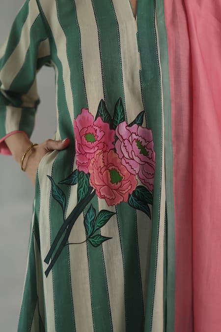 Roza_Green Carolina Chanderi Stole _Online_at_Aza_Fashions