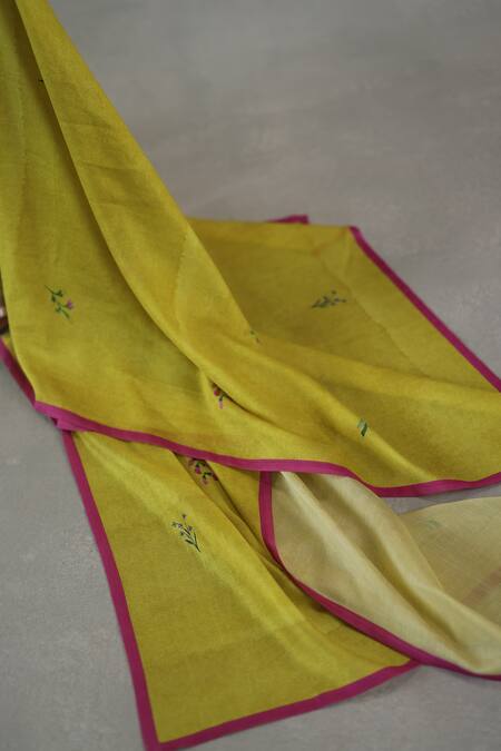 Buy_Roza_Yellow Viola Chanderi Floral Print Stole _Online_at_Aza_Fashions