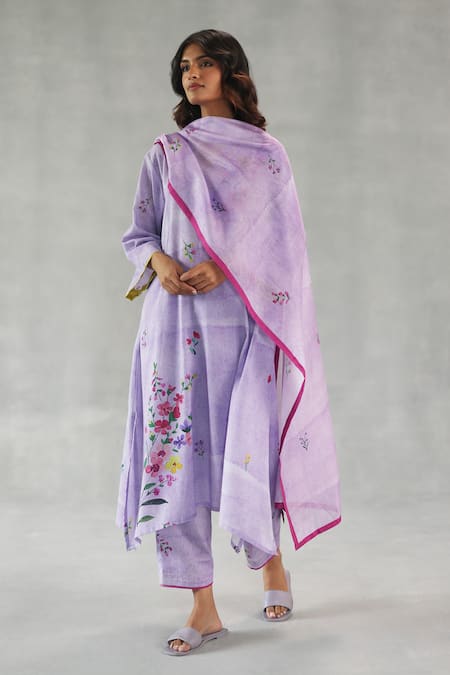 Roza Viola Chanderi Floral Print Stole 