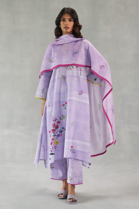Roza Viola Chanderi Floral Print Stole 