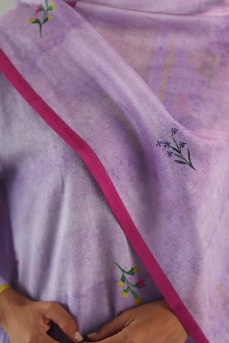 Roza_Lilac Viola Chanderi Floral Print Stole _Online_at_Aza_Fashions