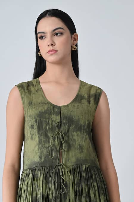 Buy_Samant Chauhan_Green Cotton Round Neck Static Dress _Online_at_Aza_Fashions