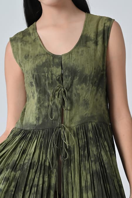 Shop_Samant Chauhan_Green Cotton Round Neck Static Dress _Online_at_Aza_Fashions