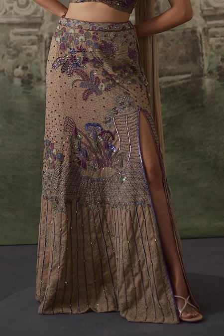 Shop_Falsa_Purple Chantelle Beads, Embroidery Scoop Neck Hand Lehenga Set _Online_at_Aza_Fashions