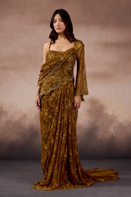 Falsa Green Silk, Crepe Embroidery Scoop Neck Hand Dress With Draped Dupatta Online at Aza Fashions Falsa_Green Silk, Crepe Embroidery Scoop Neck Hand Dress With Draped Dupatta _Online_at_Aza_Fashions