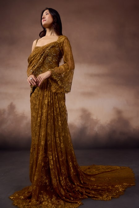 Shop Falsa Green Silk, Crepe Embroidery Scoop Neck Hand Dress With Draped Dupatta Online at Aza Fashions Shop_Falsa_Green Silk, Crepe Embroidery Scoop Neck Hand Dress With Draped Dupatta _Online_at_Aza_Fashions