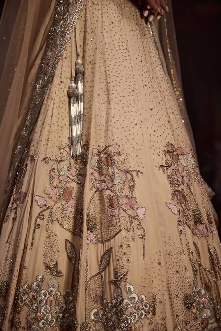 Buy_Falsa_Ivory Silk, Chiffon Embroidery Round Neck Lehenga Set _Online_at_Aza_Fashions