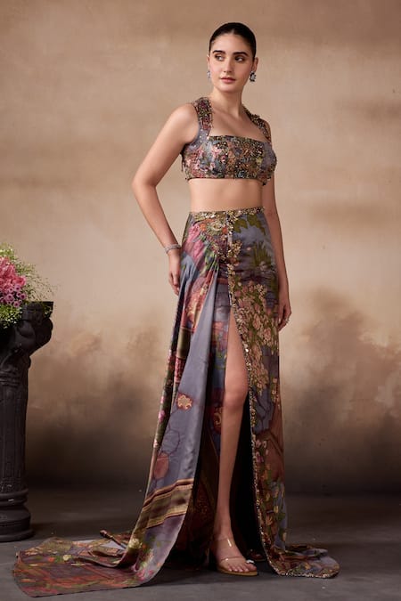 Falsa Printed Side Slit Skirt & Blouse Set 