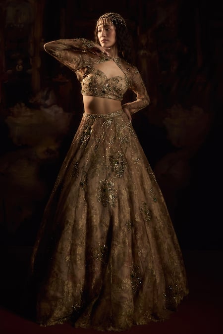 Shop Falsa Gold Lace, Net Embroidery, Beads Asymmetric, Open Hand Jacket And Lehenga Set Online at Aza Fashions Shop_Falsa_Gold Lace, Net Embroidery, Beads Asymmetric, Open Hand Jacket And Lehenga Set _Online_at_Aza_Fashions
