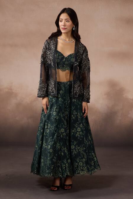 Buy_Falsa_Multi Color Chantelle Embroidery Open , Sweetheart Jacket And Skirt Set _Online_at_Aza_Fashions