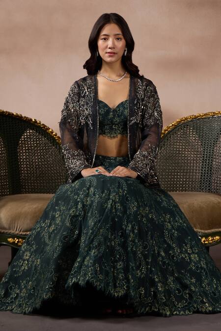 Shop_Falsa_Multi Color Chantelle Embroidery Open , Sweetheart Jacket And Skirt Set _Online_at_Aza_Fashions