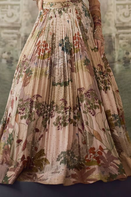 Falsa_Pink Silk, Chiffon Embroidery Square Neck Hand Lehenga With Blouse _Online_at_Aza_Fashions