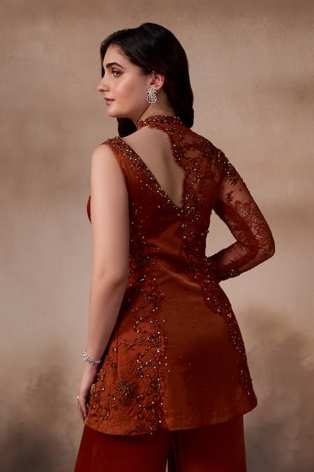 Falsa Hand Embroidered Tunic With Flared Pant 