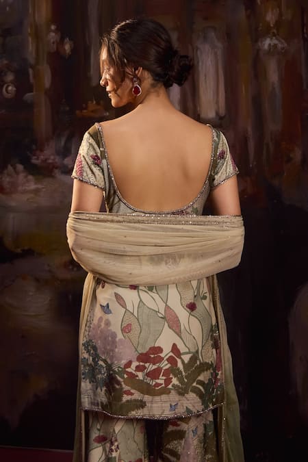 Shop_Falsa_Multi Color Silk Satin Embroidery, Sequins Sweetheart Neck Hand Kurta Set _at_Aza_Fashions