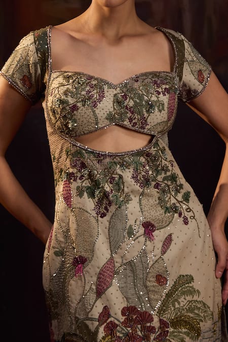 Shop_Falsa_Multi Color Silk Satin Embroidery, Sequins Sweetheart Neck Hand Kurta Set _Online_at_Aza_Fashions