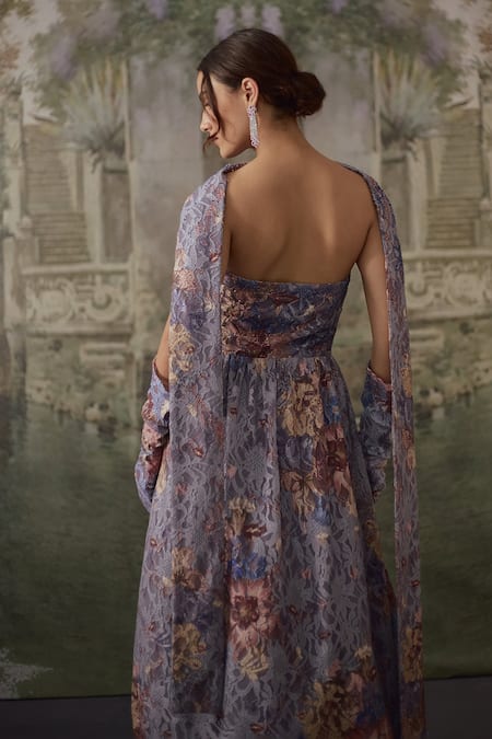 Falsa Printed Gown With Scarf 