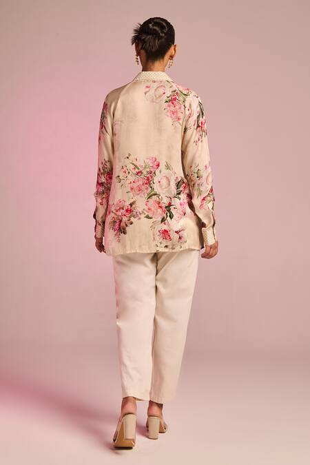 Buy Kalista Cream Satin, Viscose Embroidery Collared Kylie Pant Set Online at Aza Fashions Buy_Kalista_Cream Satin, Viscose Embroidery Collared Kylie Pant Set _Online_at_Aza_Fashions