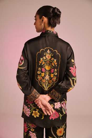Buy Kalista Black Satin Embroidery Collared Flora Pant Set Online at Aza Fashions Buy_Kalista_Black Satin Embroidery Collared Flora Pant Set _Online_at_Aza_Fashions
