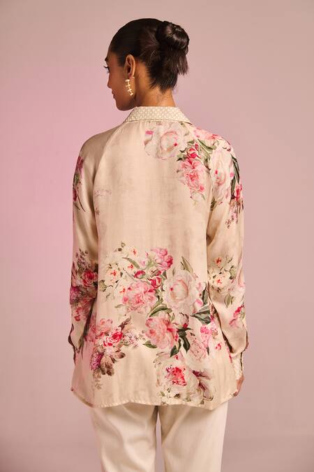 Kalista_Cream Satin Collared Kylie Shirt _Online_at_Aza_Fashions