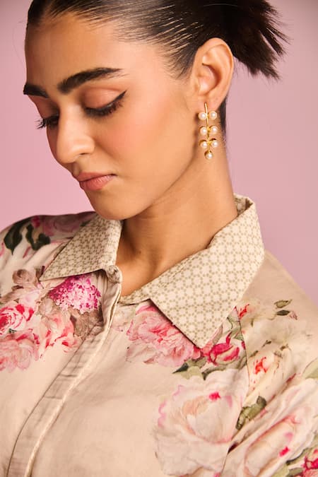 Buy_Kalista_Cream Satin Collared Kylie Shirt _Online_at_Aza_Fashions