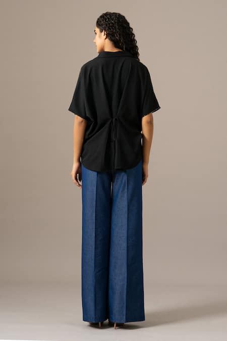 Shop Namrata Joshipura Black Embroidery Collared Grace Backtie Zipper Top at Aza Fashions Shop_Namrata Joshipura_Black Embroidery Collared Grace Backtie Zipper Top _at_Aza_Fashions