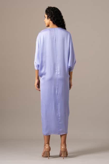 Shop_Namrata Joshipura_Purple Embroidery V-neck Rosette Drawstring Dress _at_Aza_Fashions